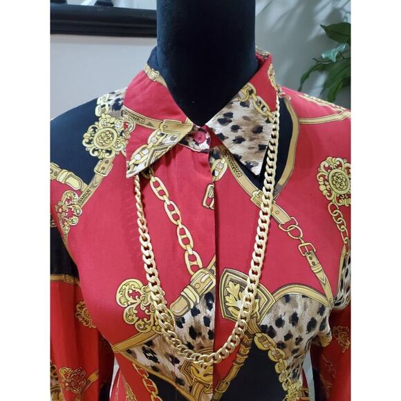 Color Fx Womens Multicolor 100% Silk Collared Long Sleeve Button Down Shirt L - Picture 2 of 13